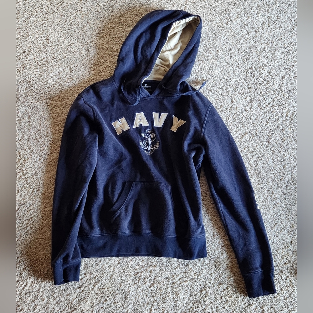 Youth/Womens Navy Blue Hoodie with Logo, Size Small